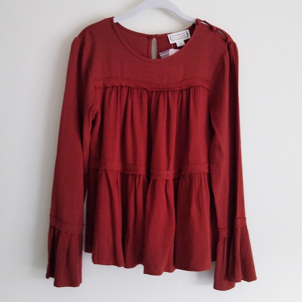 Love Riche tiered peplum top orange bell sleeves